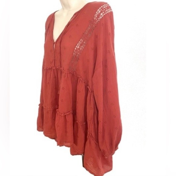 American Eagle burnt orange eyelet and lace peasant blouse size small - Picture 3 of 6